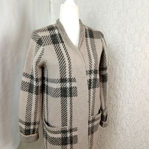Max Studio Plaid Cozy Oversized Duster Long Cardigan Sweater Open NWT